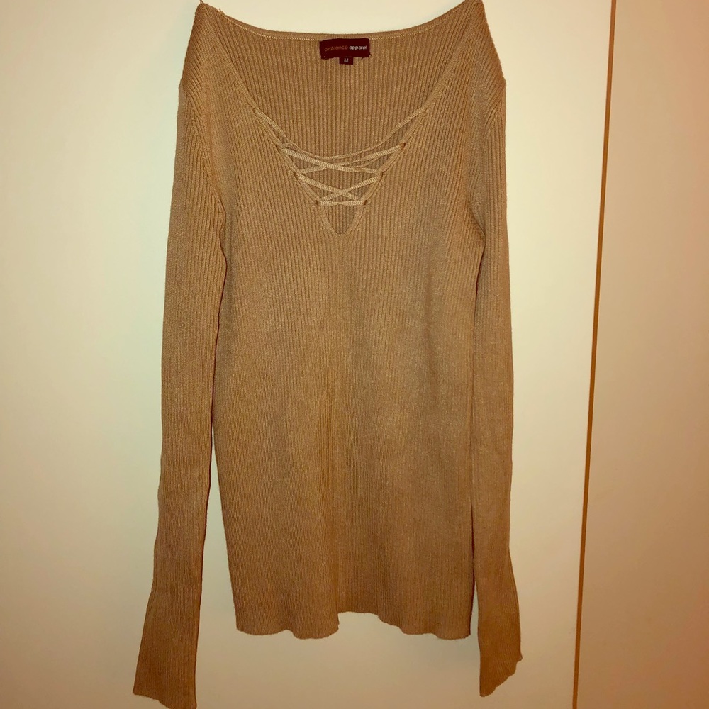 Tan long sleeve low cut top